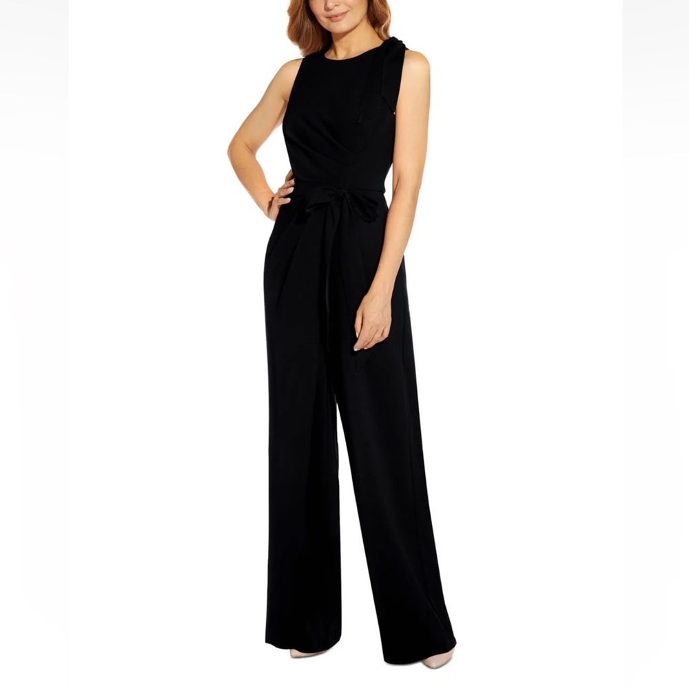 ADRIANNA PAPELL Womens Black Tie Sleeveless Party Wide Leg Jumpsuit - Reemoly